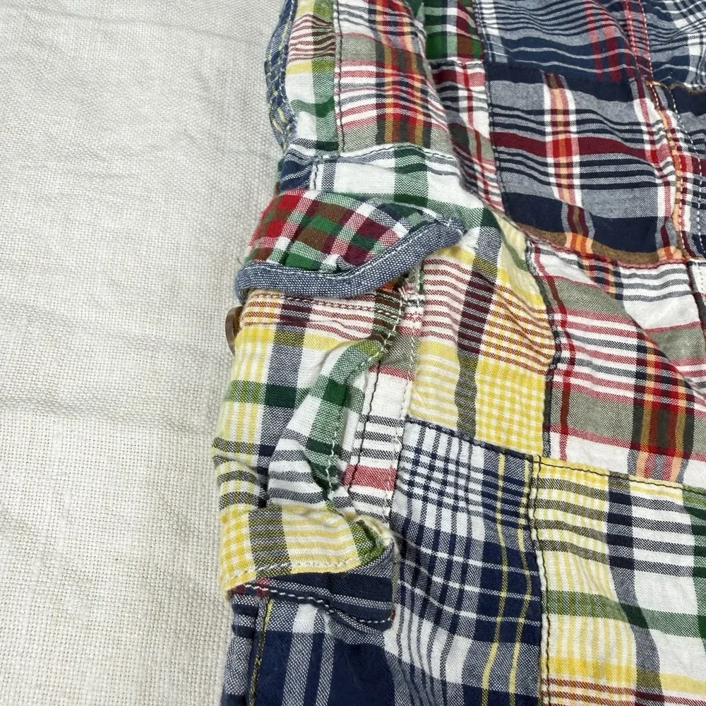 Ralph Lauren Shortalls Baby Boy 9M Plaid Patchwork Madras Western Romper FLAW